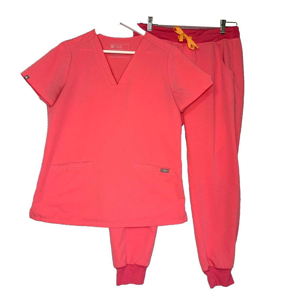 FIGS Zamora and Casma Jogger Scrub Pants Set Salmon Pink Small
